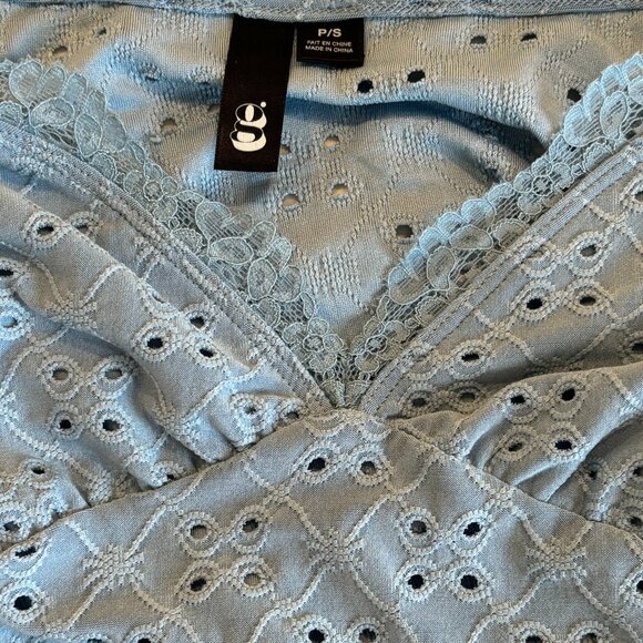 Garage blue lace puff sleeve blouse top - Picture 2 of 2